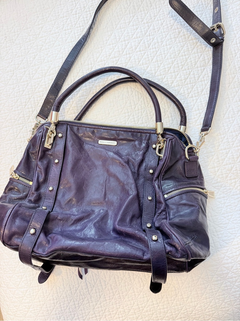 Rebecca Minkoff Deep Plum Leather Shoulder Bag with Gold Hardware